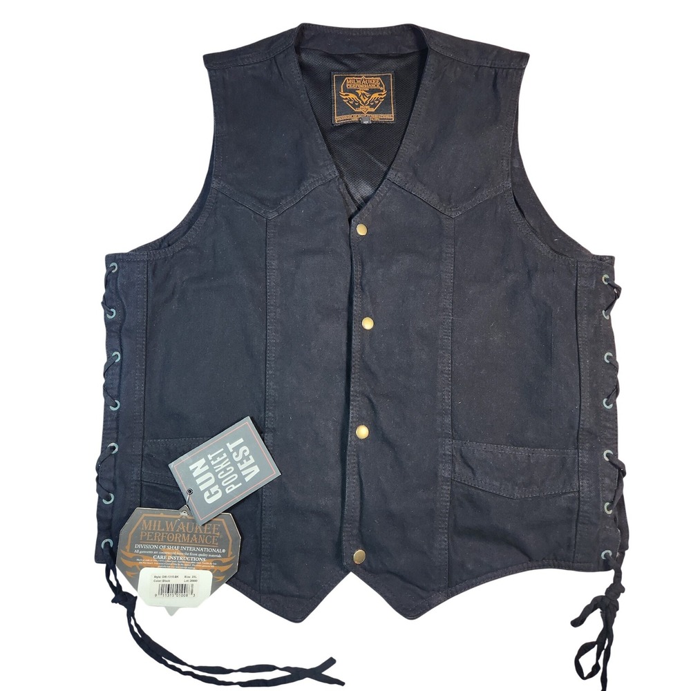 NWT Milwaukee Performance‎ Denim Gun Pocket Vest Black Motorcycle Biker XXL